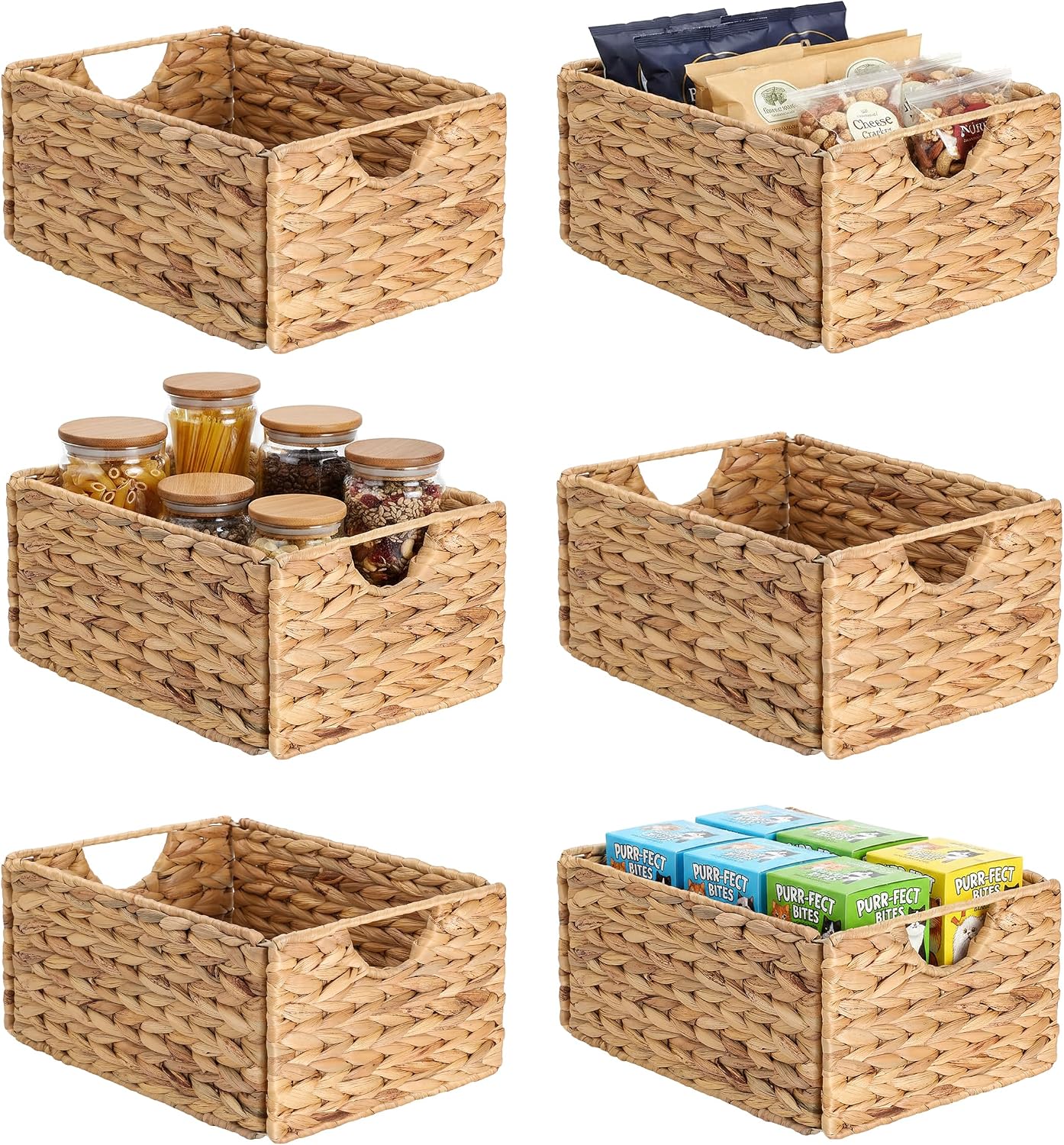 Water Hyacinth Pantry Baskets Set of 4, 12.5 x 9.5 x 6in Hanging Wicker Storage Baskets for Shelves, Pantry Baskets, Bathroom Shelves Storage Basket