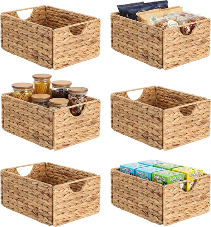 Water Hyacinth Pantry Baskets Set of 4, 12.5 x 9.5 x 6in Hanging Wicker Storage Baskets for Shelves, Pantry Baskets, Bathroom Shelves Storage Basket