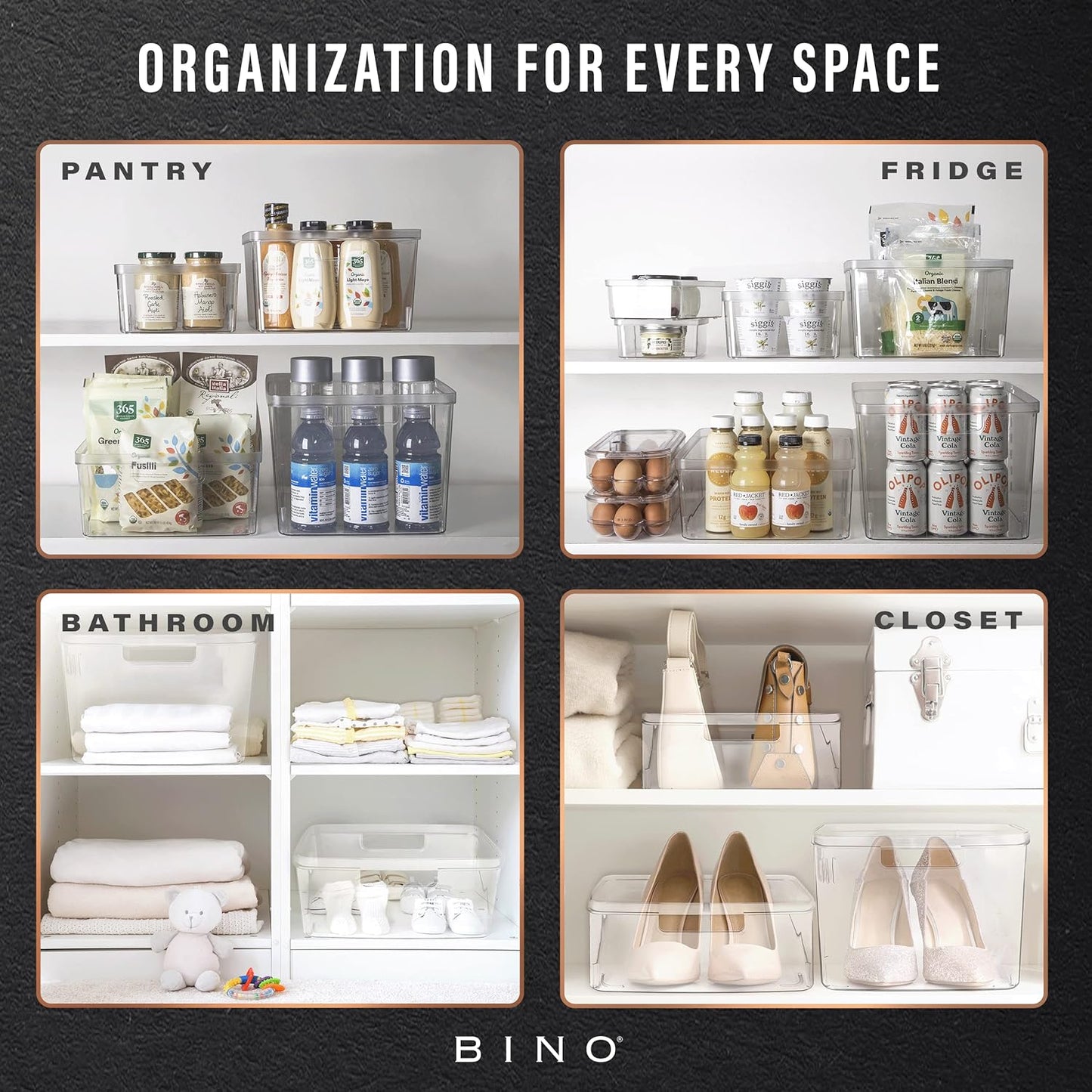 BINO | Plastic Bins, Large - 2 Pack | THE LUCID COLLECTION | Multi-Use| Built-In Handles | BPA-Free | Clear Storage Containers | Fridge Organizer | Pantry & Home Organization