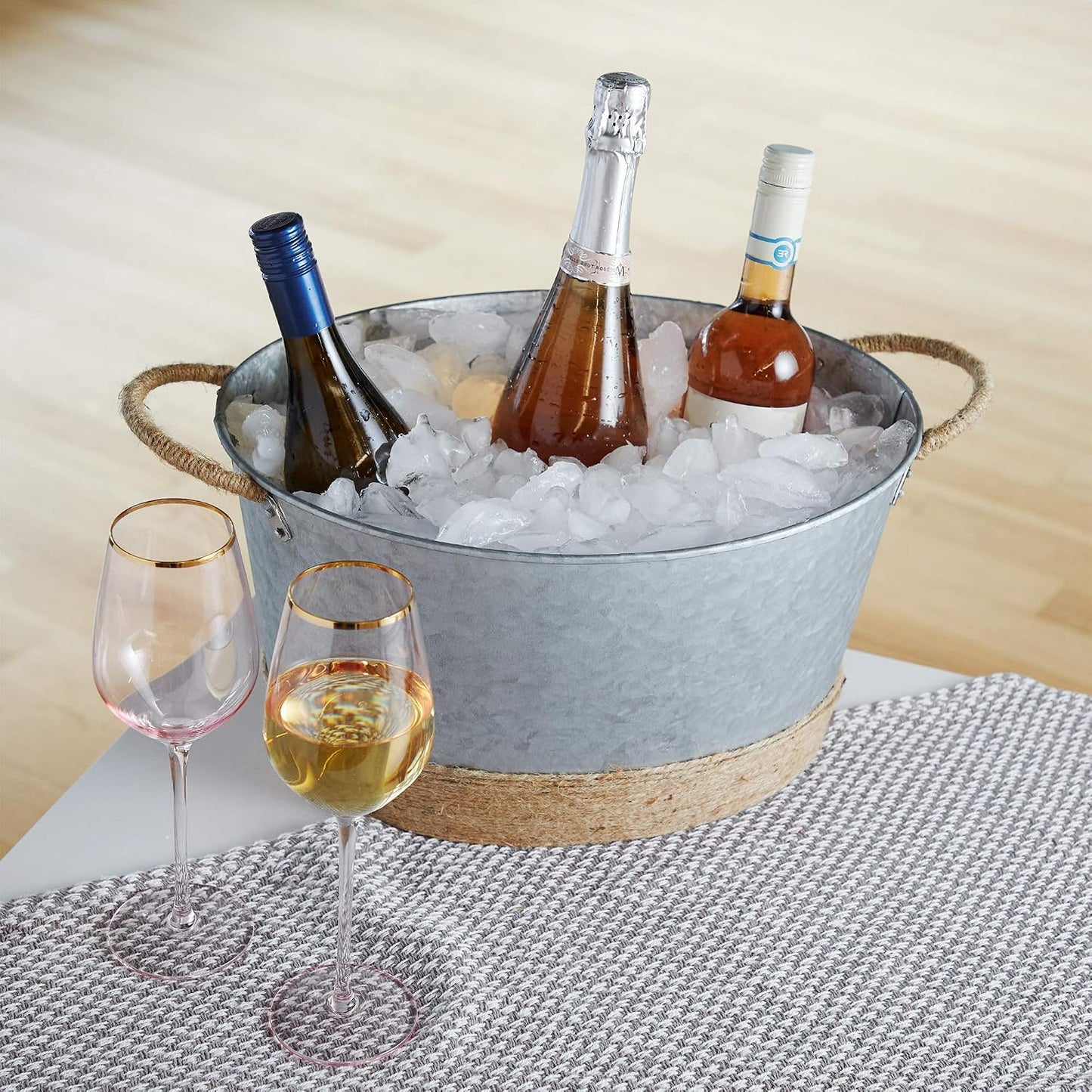 Twine Cheers Beverage Tub, Galvanized Tubs for Entertaining, Drink Buckets for Parties, Large Ice Tub and Gift Basket, Beer Buckets, Cream, 6.3 Gallons Set of 1
