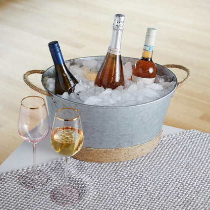 Twine Cheers Beverage Tub, Galvanized Tubs for Entertaining, Drink Buckets for Parties, Large Ice Tub and Gift Basket, Beer Buckets, Cream, 6.3 Gallons Set of 1