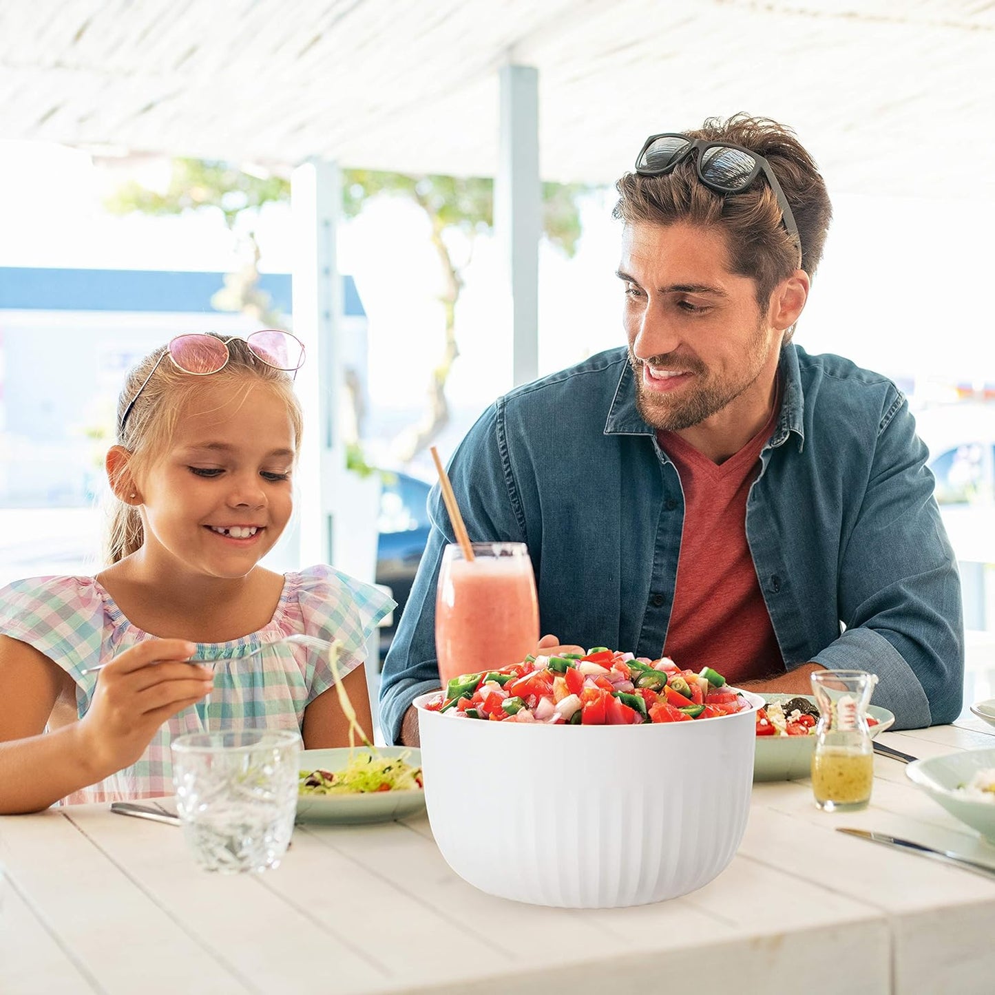 Oggi Prep, Store & Serve Plastic Bowl w/See-Thru Lid- Dishwasher, Microwave & Freezer Safe, (4 qt) Lt Gray w/Dk Gray Lid