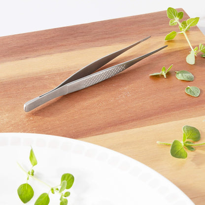 Mercer Culinary 18-8 Stainless Steel Chef Plating Tongs, Offset Tip, 6-1/2 Inch