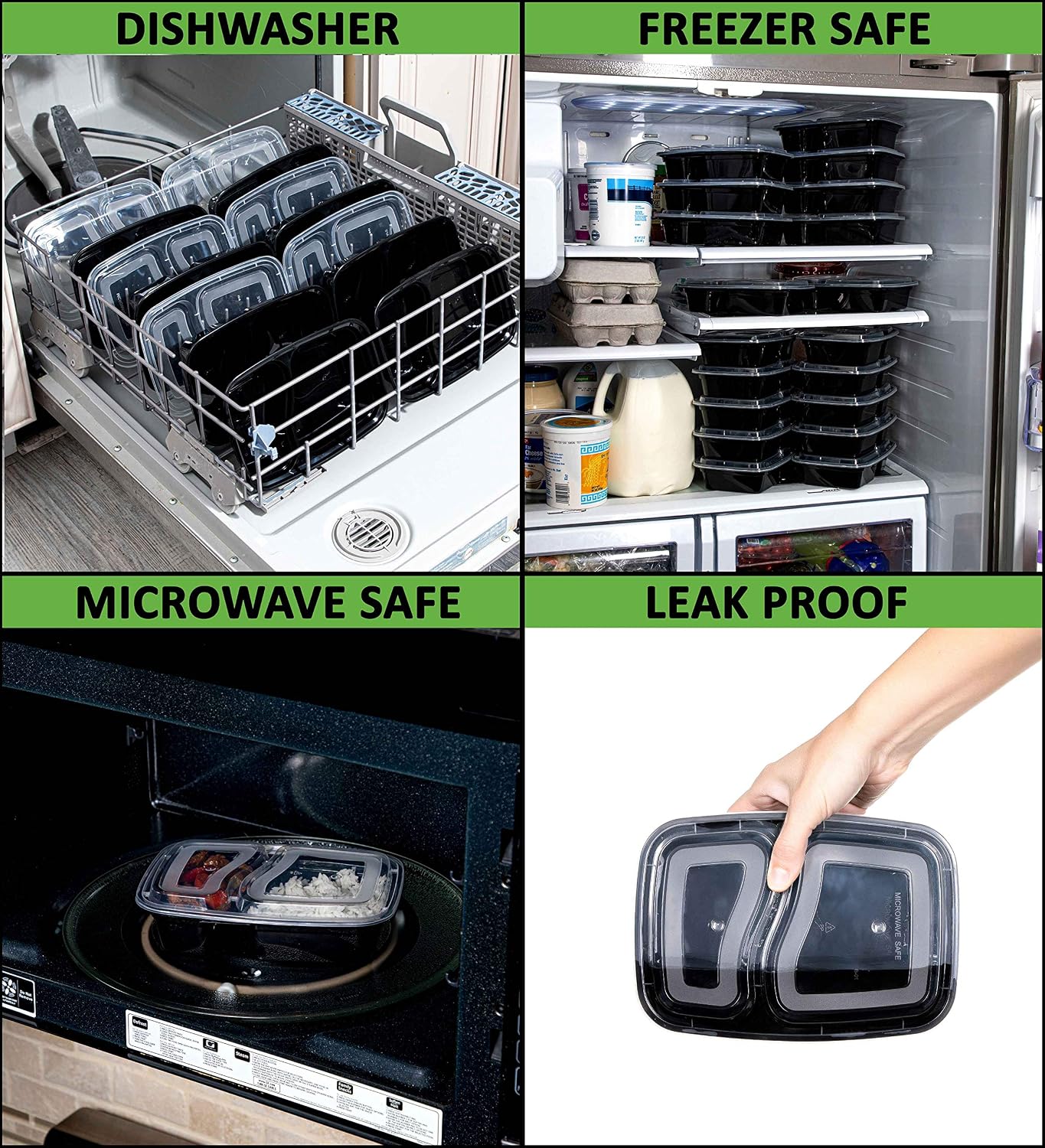 SafeWare Meal Prep Container Reusable 2 Compartment With Lids 28oz (25 Sets)- Food Prep Containers, Food Storage Bento Box | Stackable | Microwave | Dishwasher | Freezer Safe.