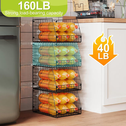 Jakyitvi 5 Pack XXL Stackable Wire Storage Basket, Extra Large Capacity Pantry Organizer and Storage, Muti-Purpose for Fruit Vegetable Basket & Toy Bin & Snack Organizer