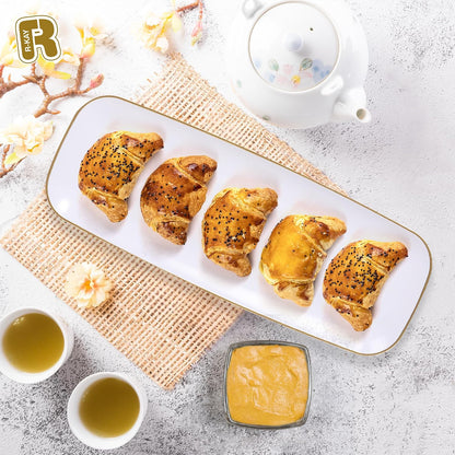 R-kay 4 Pack White Plastic Serving Trays for Party - White Serving Tray 17 by 6.5 in - Rectangular Heavy Duty Dessert Trays for Food