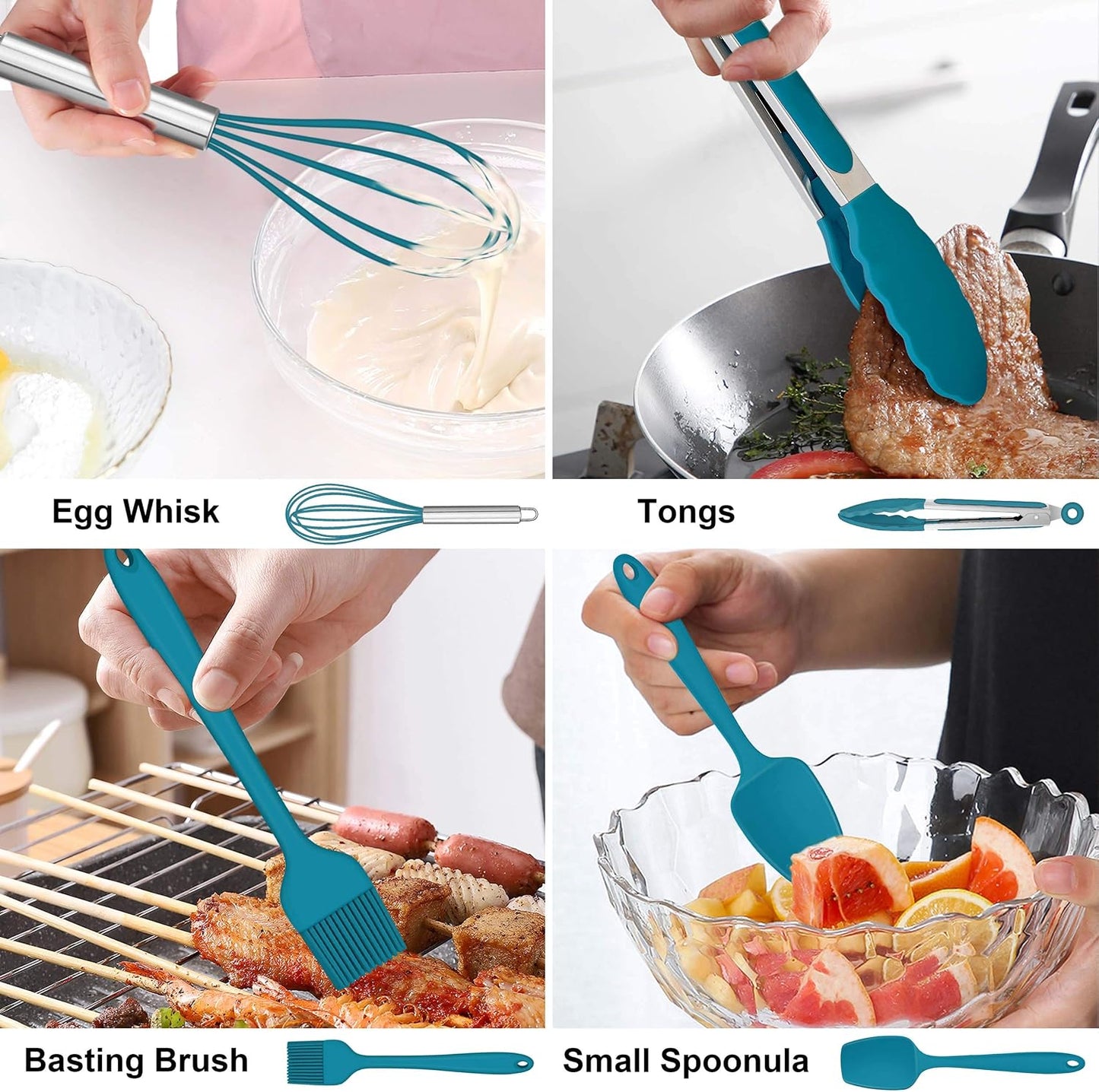 LIANYU 14 Pcs Silicone Kitchen Utensils Set with Holder, 446°F Heat Resistant Silicone Cooking Kitchen Utensils Spatula Set, Non-Stick & Dishwasher Safe Cooking Tools, Comfort Grip Handle, Black