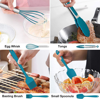 LIANYU 14 Pcs Silicone Kitchen Utensils Set with Holder, 446°F Heat Resistant Silicone Cooking Kitchen Utensils Spatula Set, Non-Stick & Dishwasher Safe Cooking Tools, Comfort Grip Handle, Black