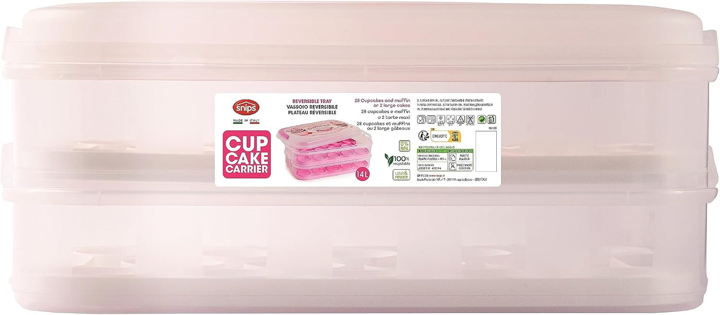 Snips Cupcake Holder 14 Litres White | Double Decorated Container with Double Tray | Made in Italy | BPA-Free
