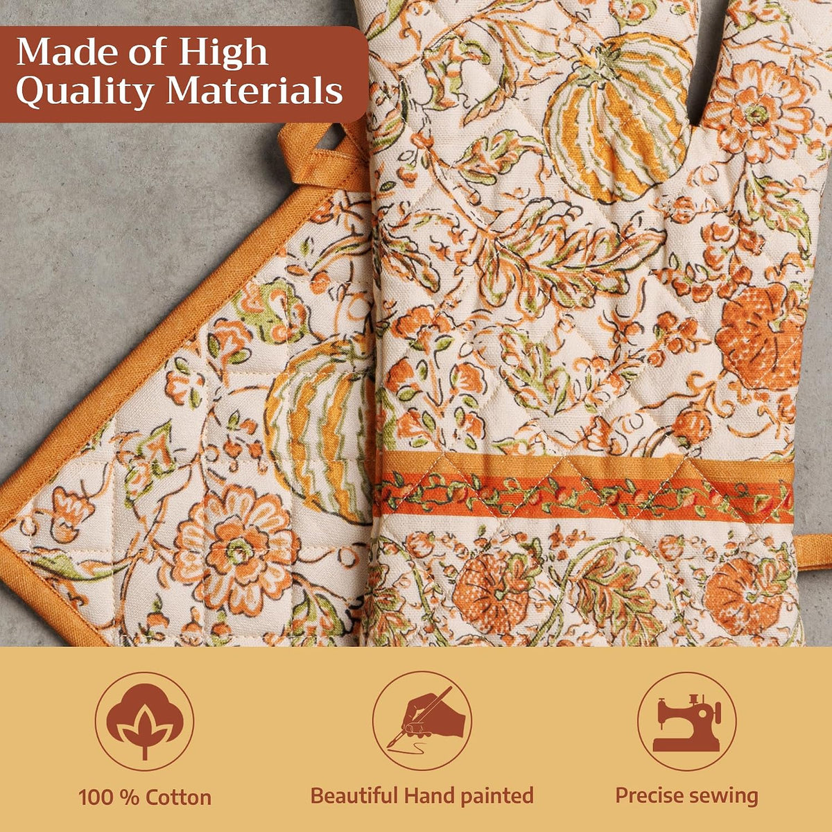 Maison d' Hermine 100% Cotton Oven Mitt & Pot Holder Set (7.5"x13" & 8"x8") - Colors C