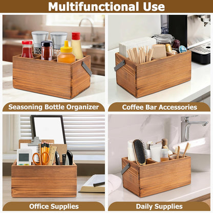 RedCall Silverware Caddy with Handle,Wood Utensil Holder for Party,Countertop Cutlery Flatware Organizer for Plate, Cup, Fork, Spoon