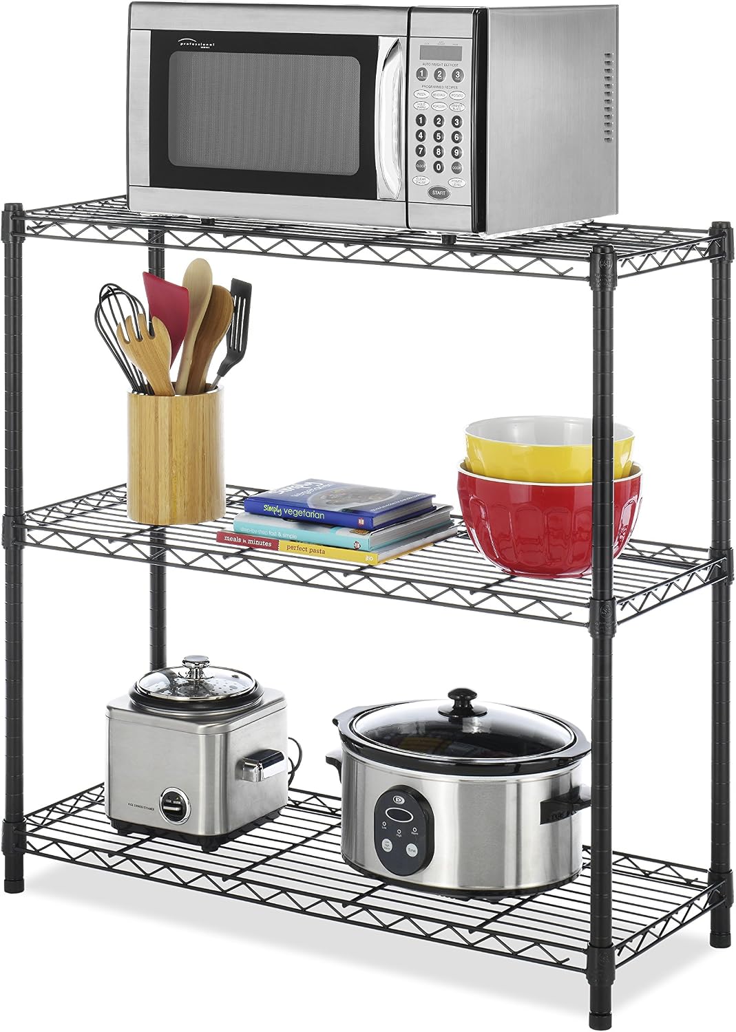 Whitmor 2-Wire Shelving Unit, Metal Storage Shelves, Stacking Shelf with Basket, Easy Assembly Home Organizer for Pantry, Kitchen, Garage, Plant