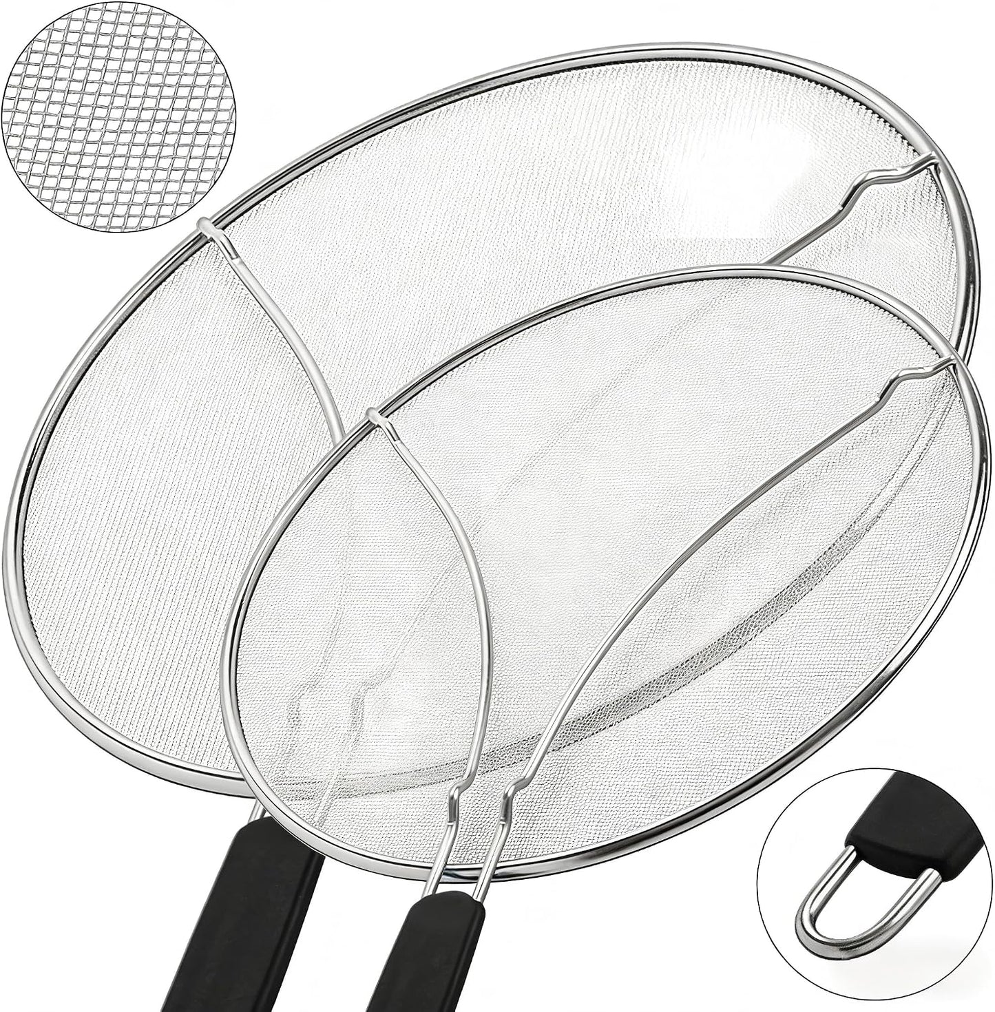 Premium Stainless Steel Grease Splatter Screen for Frying Pans & Cooking Pots, Fine Mesh Oil Splatter Guard with Comfort Grip Handles, 3 Size Set (9.5/11.5/13 Inches) (9.5/11.5inches)
