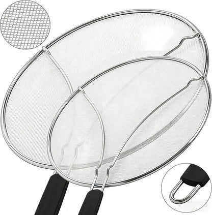 Premium Stainless Steel Grease Splatter Screen for Frying Pans & Cooking Pots, Fine Mesh Oil Splatter Guard with Comfort Grip Handles, 3 Size Set (9.5/11.5/13 Inches) (9.5/11.5inches)