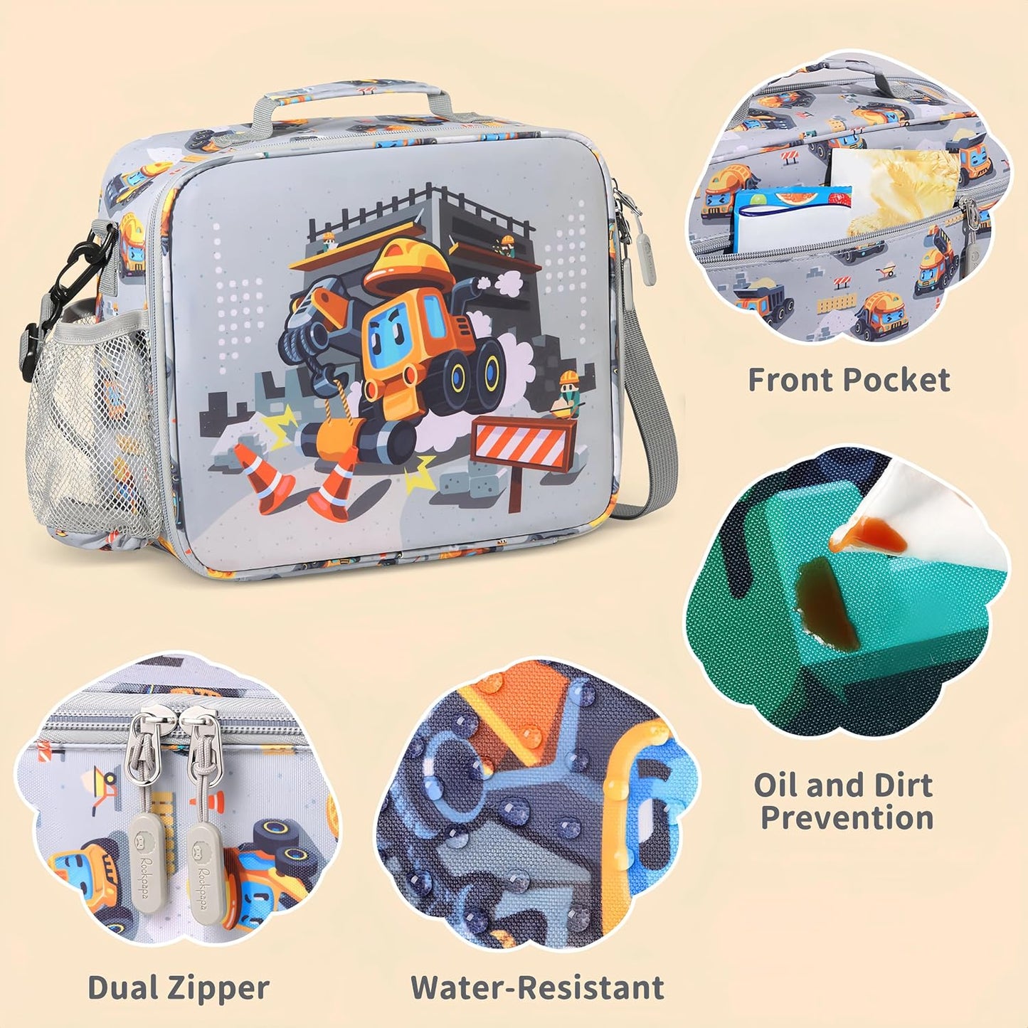 rockpapa Chill Kids Lunch Box Set with Leakproof 5.5 Cups Bento Box, Reusable Ice Pack, 14oz Insulated Water Bottle & Lunch Bag, BPA-Free Microwave Safe for School Boys Girls (Black Games)