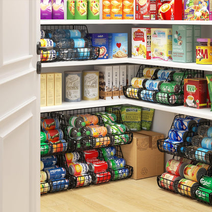Stacking Can Dispensers 3 Tier with 3 Divider, Large Pantry Can Organizer, Beverage Drink Pop Soda Can Storage Basket, Can Holders for Pantry, Canned Food Rack Wire Bins for Kitchen Cabinet (3-Pack)