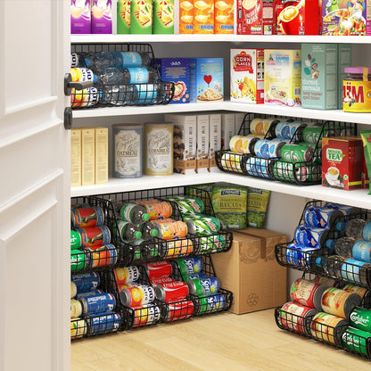 Stacking Can Dispensers 3 Tier with 3 Divider, Large Pantry Can Organizer, Beverage Drink Pop Soda Can Storage Basket, Can Holders for Pantry, Canned Food Rack Wire Bins for Kitchen Cabinet (3-Pack)