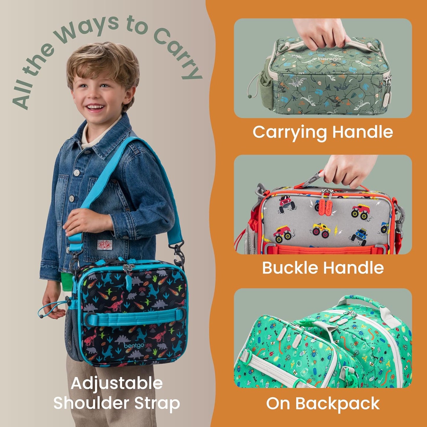 Bentgo Kids Lunch Bag - Durable, Double-Insulated Lunch Bag for Kids 3+; Holds Lunch Box, Water Bottle, & Snacks; Easy-Clean Water-Resistant Fabric & Multiple Zippered Pockets (Mermaid)