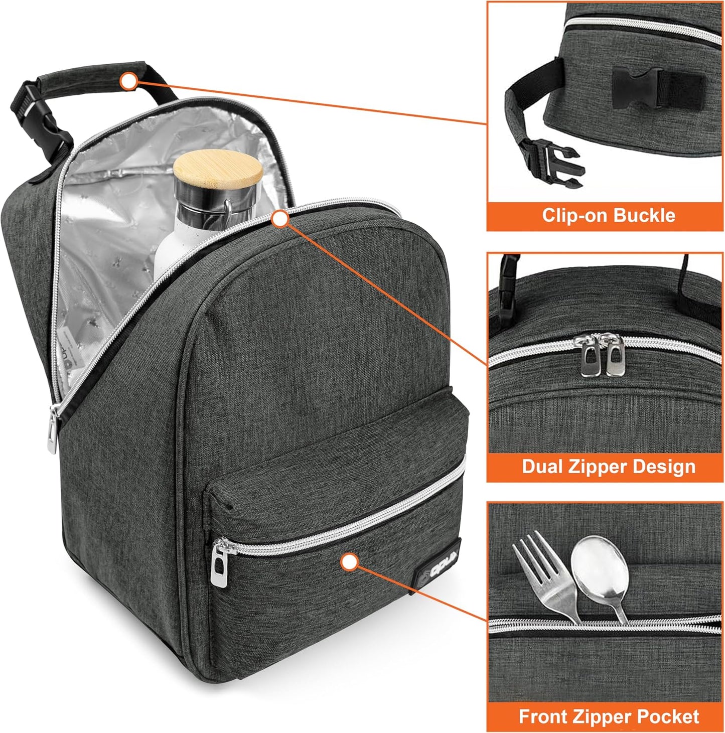 opux Lunch Box for Girls Boys Kids, Insulated Leakproof Lunch Bag, Reusable Teen Lunch Boxes for School, Medium Large lunchbox for Women Men Adult for Work with Front Back Pocket (Purple)