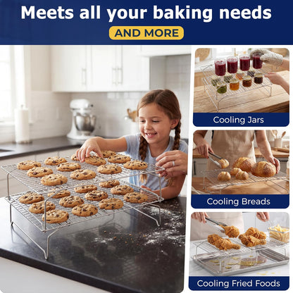 E-far Cooling Rack 15”x10”, 3-Tier Collapsible for Cooking and Baking