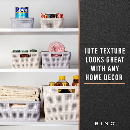BINO Woven Plastic Basket | Large (Natural), 3-Pack | THE JUTE COLLECTION | Home Organization, Space-Saving Storage, Stylish Design | Plastic Storage Basket