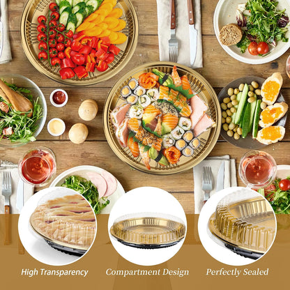 10 Pcs Disposable Pie Carrier with Clear Lid 12 Inch Round Pie Carrier Pies Holder with Lids for Cake Pizza Candy Salads Meal Prep, Gold