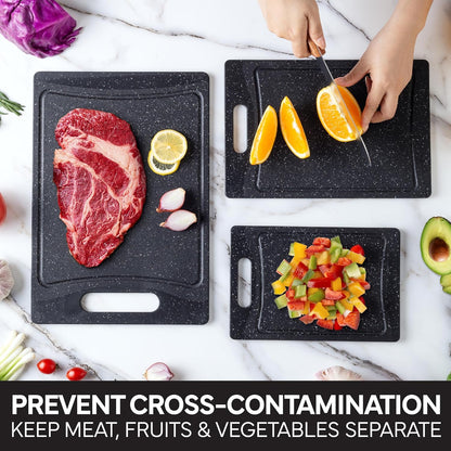 COOK WITH COLOR Non-Slip Cutting Board Set – Kitchen Essentials with Easy Grip Handle for Meat, Veggies, and Fruits, 3 Cutting Boards, Speckled White