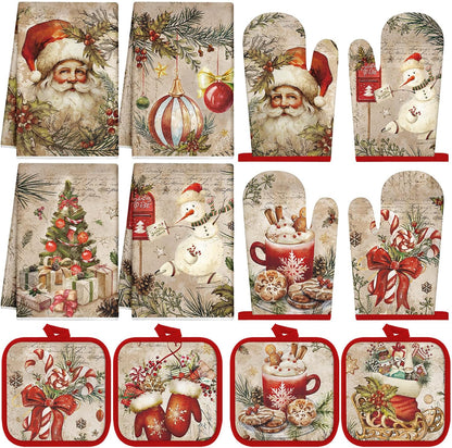 SiliFine 12 Pcs Fall Pumpkin Kitchen Towels Oven Mitts Pot Holders Set