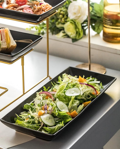 LYEOBOH 3 Tier Serving Bowls Set Tiered Serving Stand, Porcelain Oval Bowls with Collapsible Metal Stand for Entertaining, Party, Dessert Display, Candy, Chip and Dip (Gold)-45oz / 17.5oz / 7oz