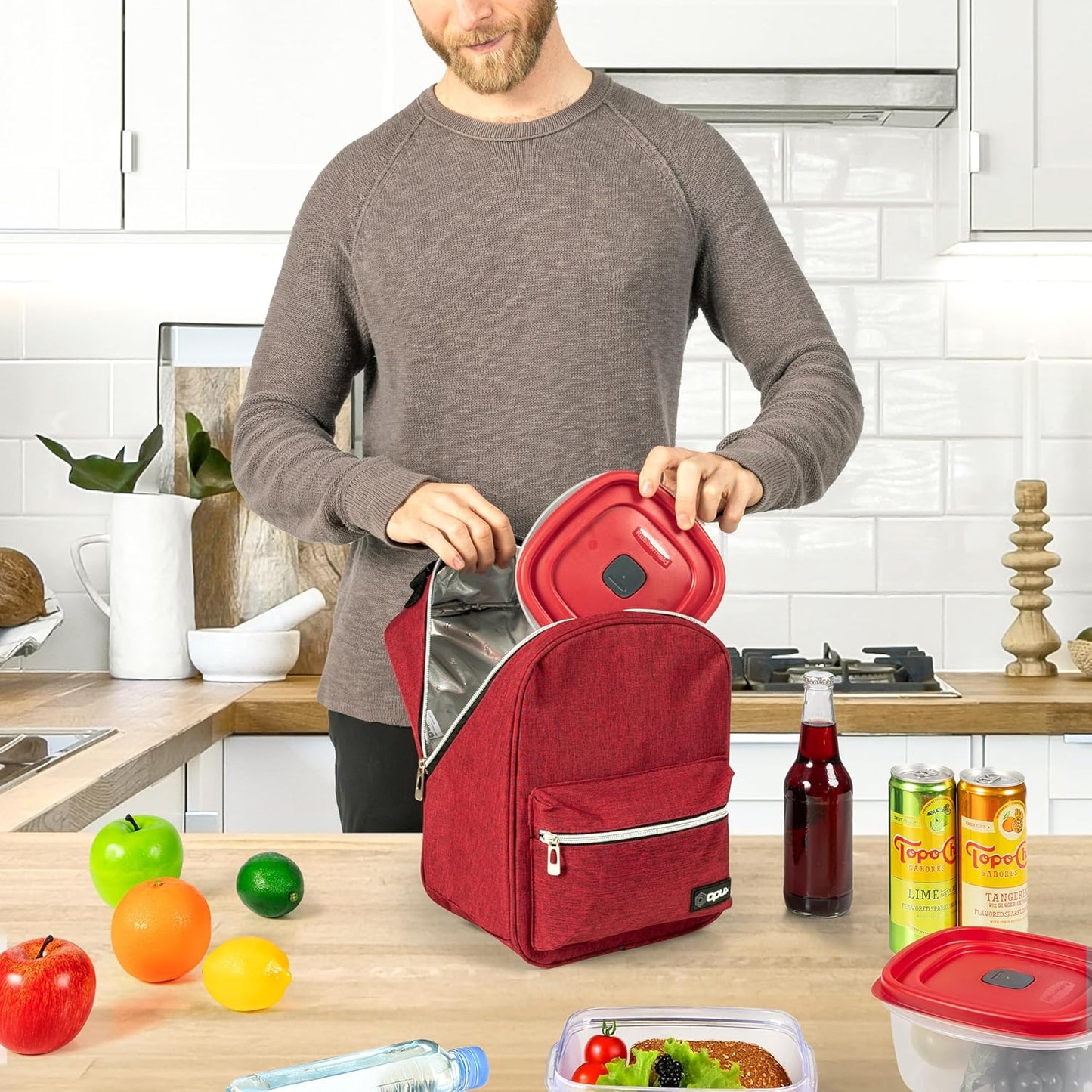 opux Lunch Box for Girls Boys Kids, Insulated Leakproof Lunch Bag, Reusable Teen Lunch Boxes for School, Medium Large lunchbox for Women Men Adult for Work with Front Back Pocket (Purple)