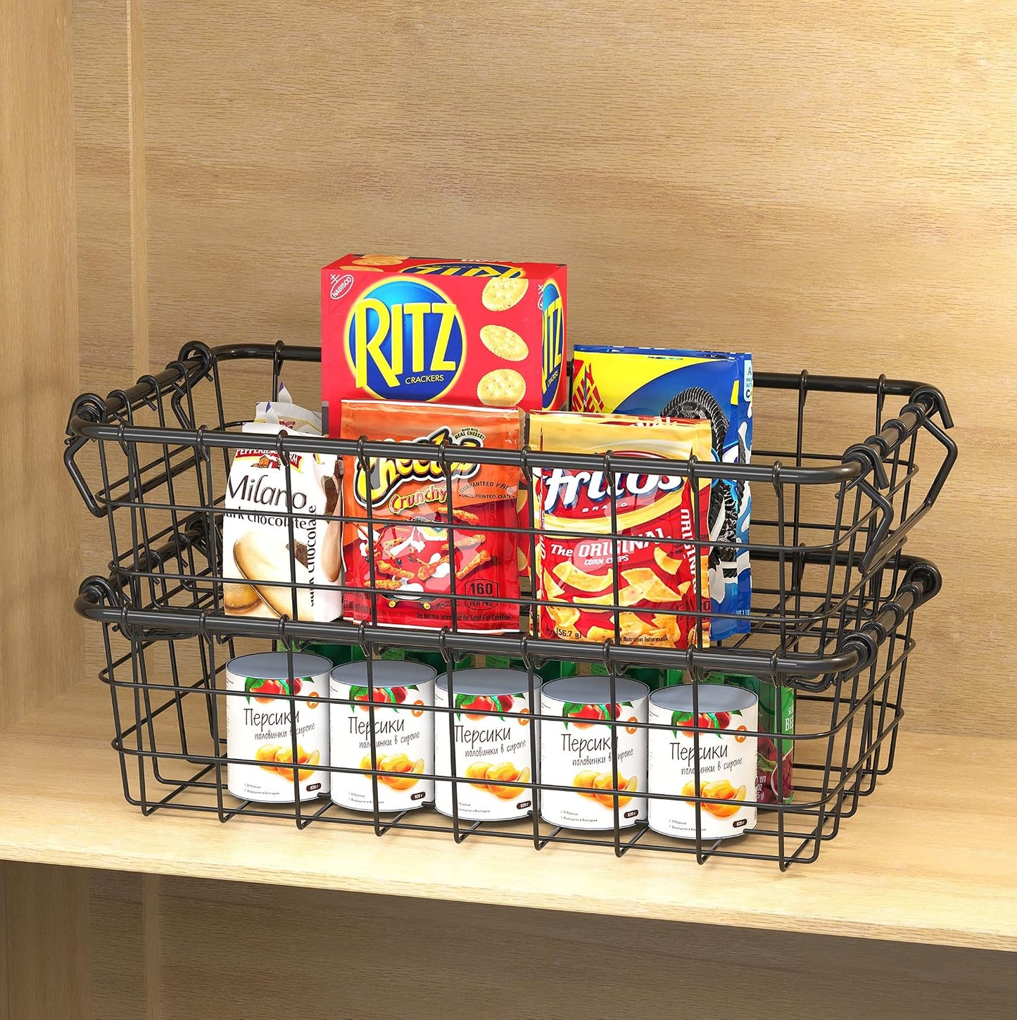 Simple Houseware 2 Pack Stackable Single Wire Basket, (11.5 x 15 x 7.5 in)