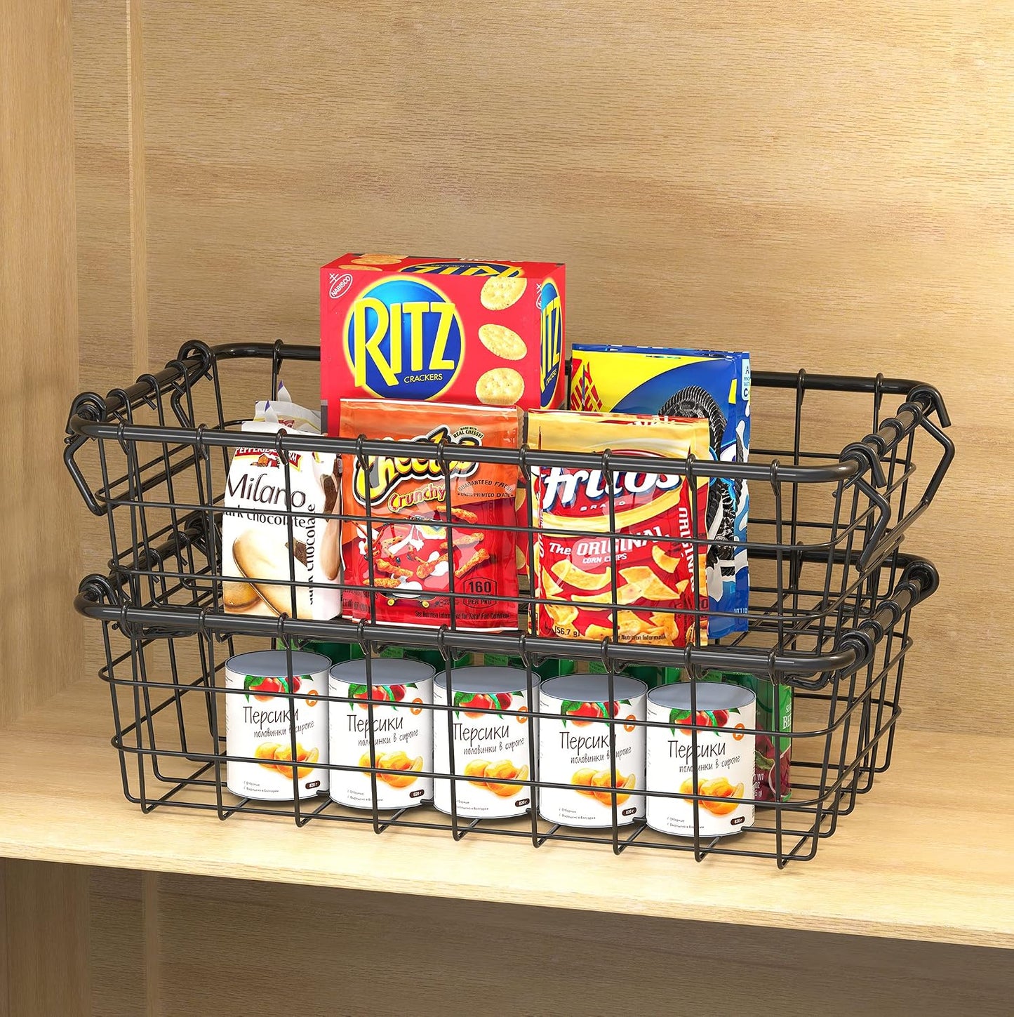 Simple Houseware 2 Pack Stackable Single Wire Basket, (11.5 x 15 x 7.5 in)