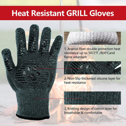 UBeesize Lengthen BBQ Gloves (Phoenix), 1472°F Heat Resistant Grill Glove, 14 inch Fireproof Oven Gloves for Cooking, Non-Slip Fire Glove for Grilling, Barbecue, Smoker, Baking, Frying