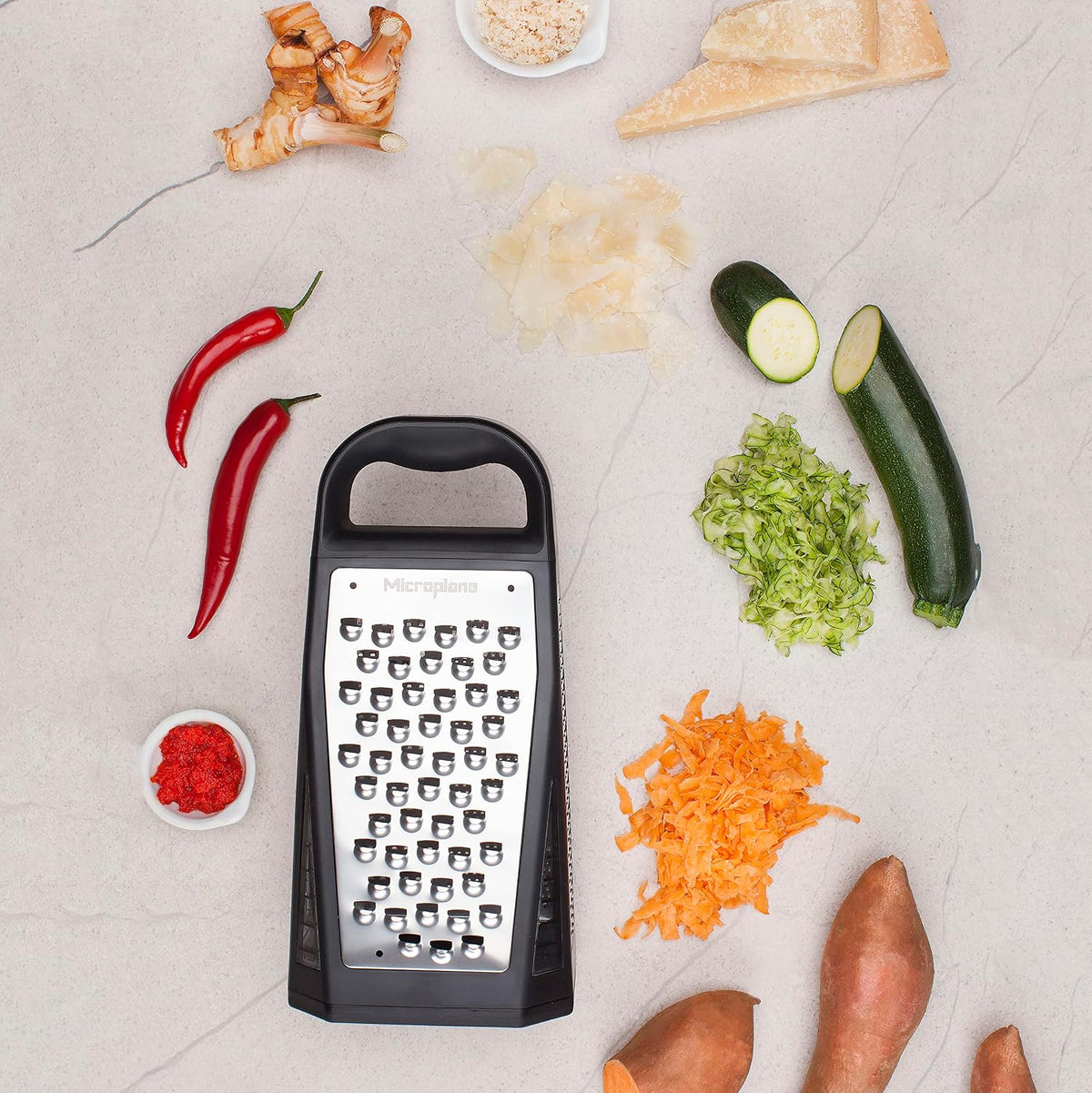 Microplane Elite Multi-Sided Grater with 5 Blade Styles: Fine, Coarse Grain, Ultra Coarse Grain, Double Edge and Wide Cut - Kitchen Grater with Stainless Steel Blades