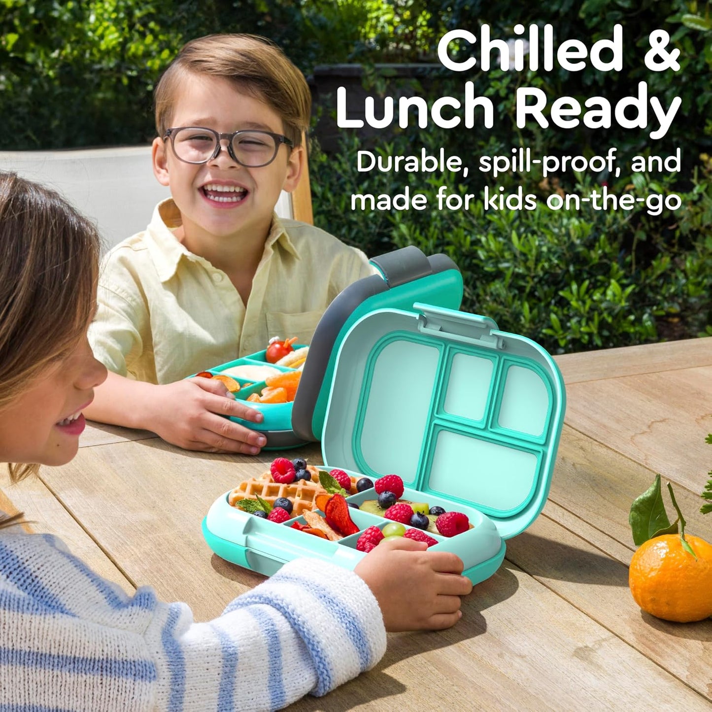 Bentgo Chill Kids Leak-Proof Lunch Box - 4-Compartment Bento Box with Built-In Ice Pack, 3.3 Cup Capacity, PFAS & BPA-Free, Microwave & Dishwasher Safe, Ideal Size for Ages 3 to 7 (Truly Teal)