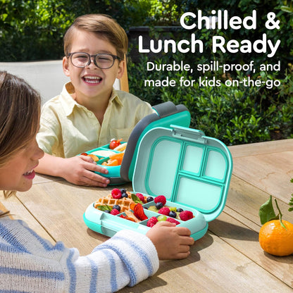 Bentgo Chill Kids Leak-Proof Lunch Box - 4-Compartment Bento Box with Built-In Ice Pack, 3.3 Cup Capacity, PFAS & BPA-Free, Microwave & Dishwasher Safe, Ideal Size for Ages 3 to 7 (Truly Teal)