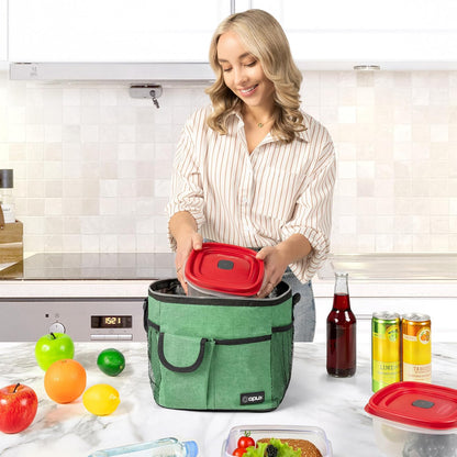 opux Insulated Lunch Bag for Men Women, Leakproof Black Lunch Box for Work, Portable Soft Lunch Cooler Bag with Shoulder Strap, Adult Lunchbox Lunch Pail for Kid Boy Girl School, 14 Can/8L