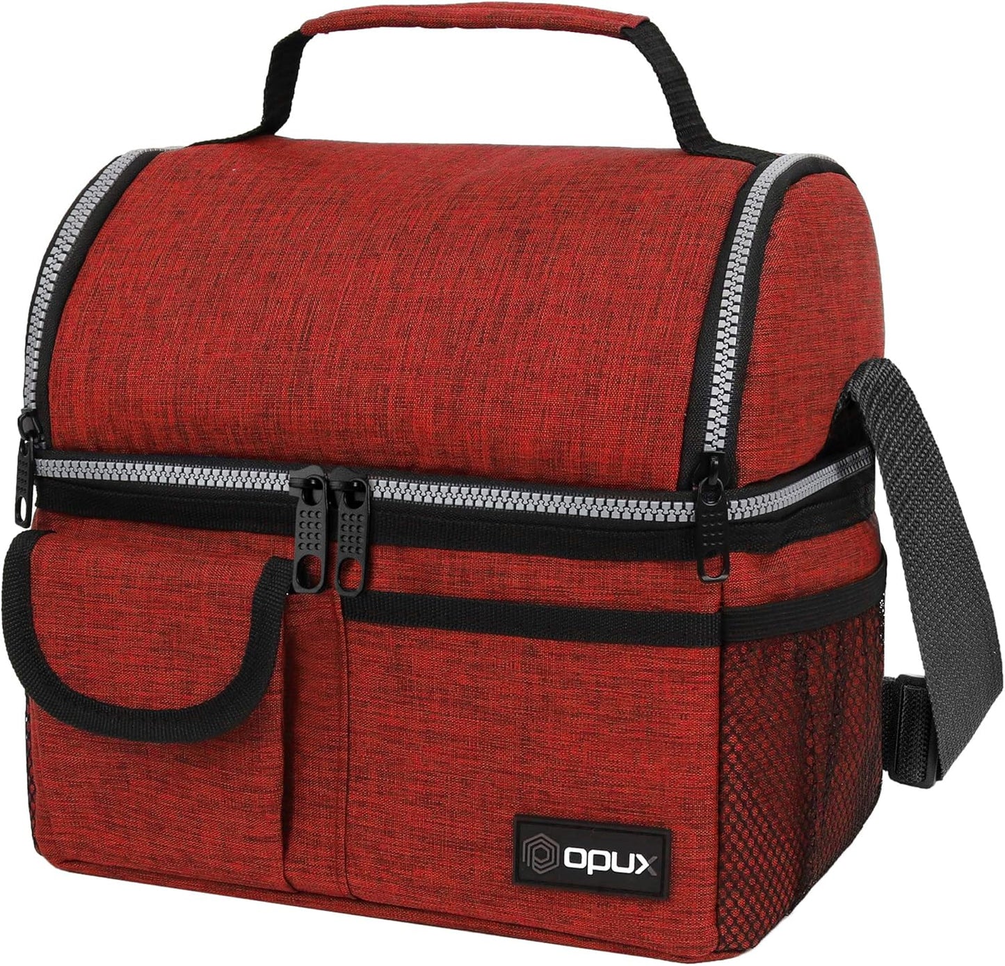 opux Insulated Lunch Bag Women Men, Dual Compartment Leakproof Lunch Box Adults Kids, Double Decker Meal Prep Bento Lunch Cooler Tote with Shoulder Strap for Work Office School Travel, Floral Purple