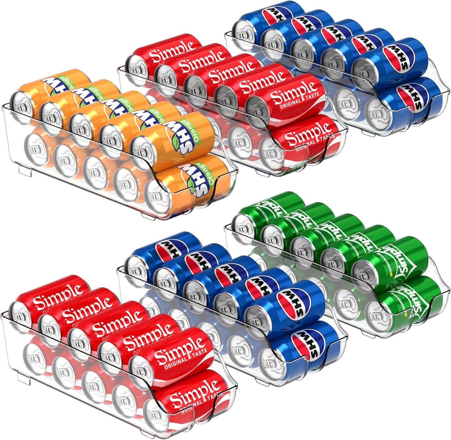 Simple Houseware Soda Can Organizer and Dispenser for Refrigerator / Pantry, Clear, Set of 2
