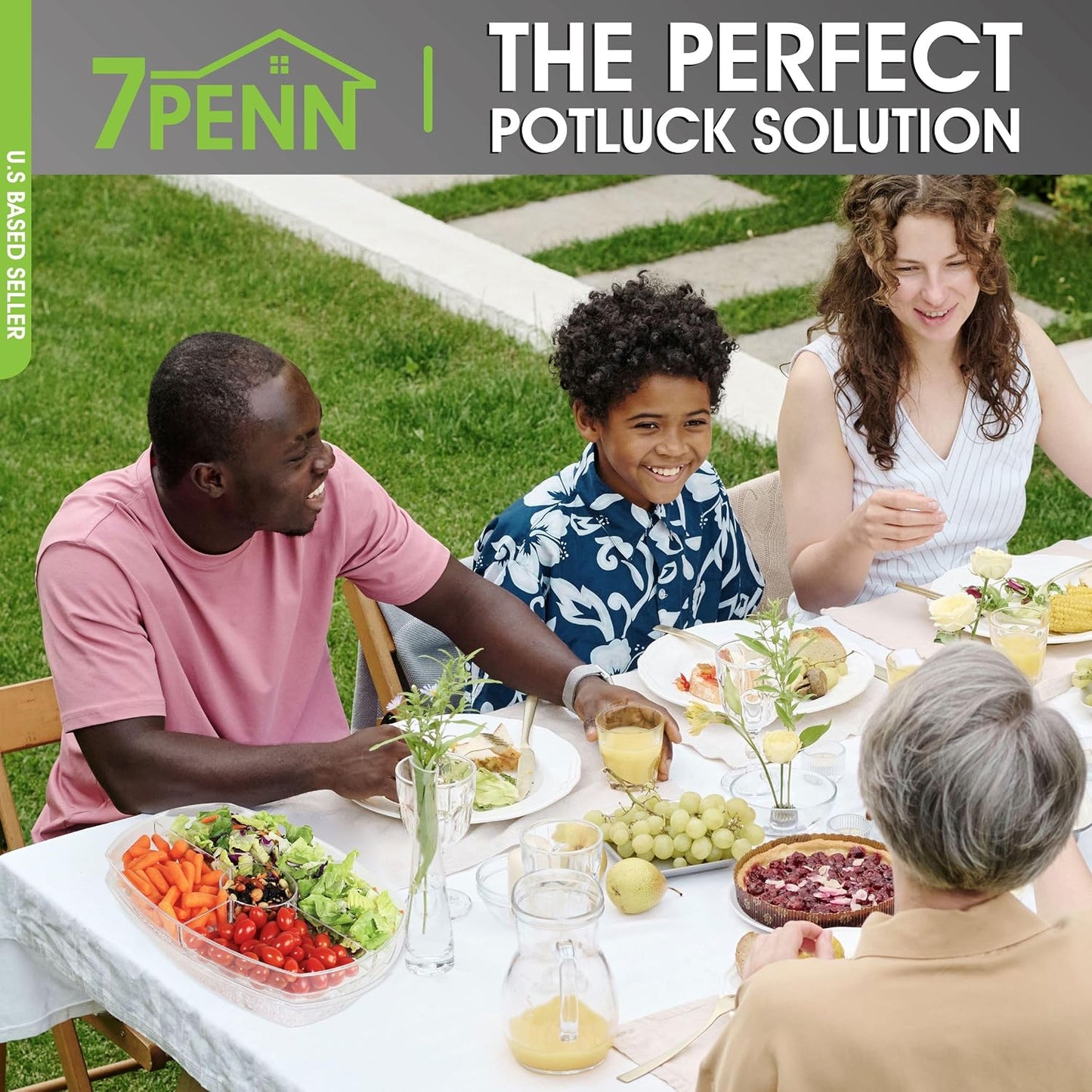 7Penn Acrylic Appetizer Serving Tray - 4 Compartment Transparent Chilled Serving Platter with Flip-Over Ice Tray Lid