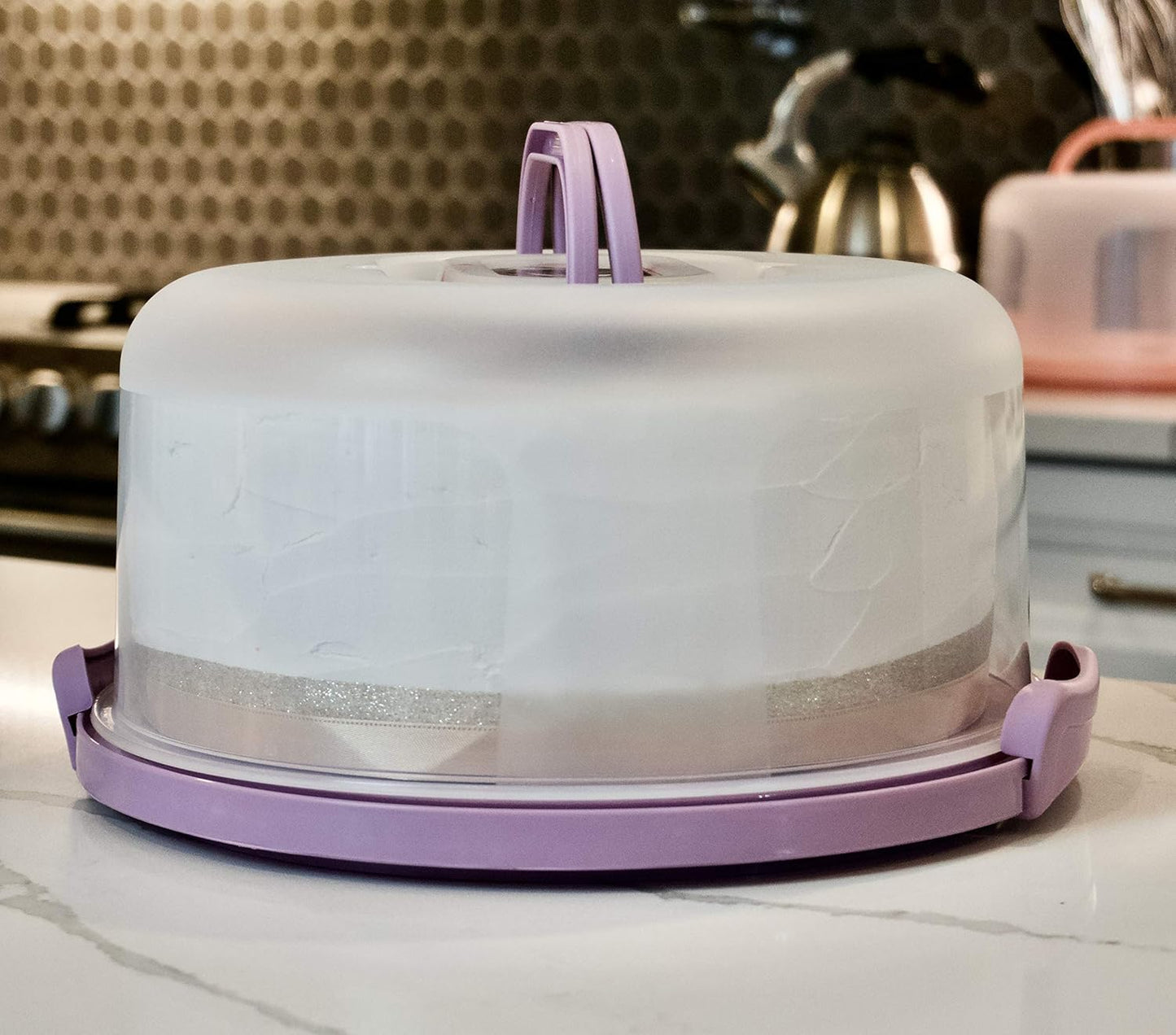 Top Shelf Elements Round Cake Carrier Two Sided Cake Holder Serves as Five Section Serving Tray, Portable Fits 10 inch Cake, Box Comes With Handle, Container Holds Pies (Green)