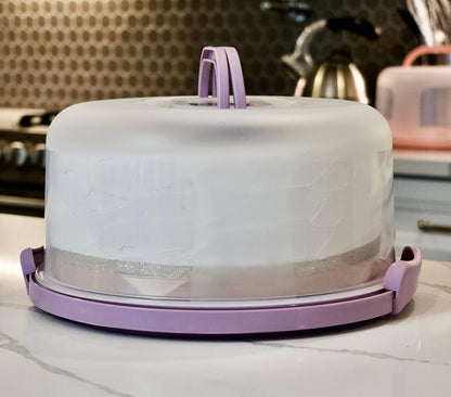 Top Shelf Elements Round Cake Carrier Two Sided Cake Holder Serves as Five Section Serving Tray, Portable Fits 10 inch Cake, Box Comes With Handle, Container Holds Pies (Green)