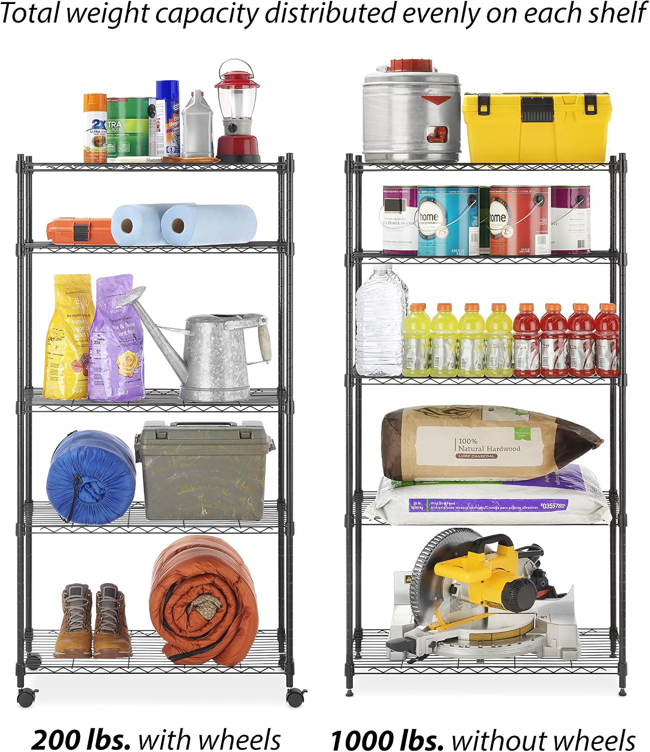 Whitmor 2-Wire Shelving Unit, Metal Storage Shelves, Stacking Shelf with Basket, Easy Assembly Home Organizer for Pantry, Kitchen, Garage, Plant