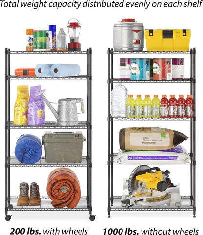 Whitmor 2-Wire Shelving Unit, Metal Storage Shelves, Stacking Shelf with Basket, Easy Assembly Home Organizer for Pantry, Kitchen, Garage, Plant