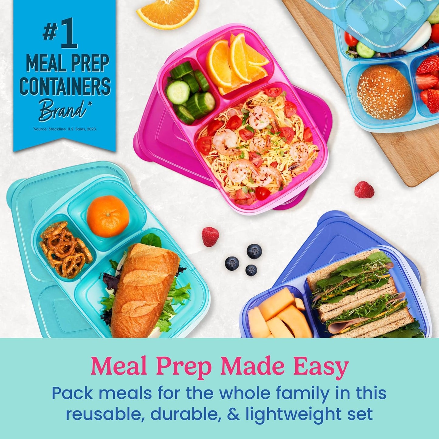 Bentgo Easyboxes - Original Stackable Lunch Boxes - Reusable 3-Compartment Food Containers for Kids and Adults - Bento Lunch Box for Meal Prep, School, & Work - BPA Free, Set of 4 (Earth Tones)