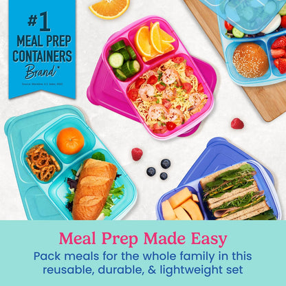Bentgo Easyboxes - Original Stackable Lunch Boxes - Reusable 3-Compartment Food Containers for Kids and Adults - Bento Lunch Box for Meal Prep, School, & Work - BPA Free, Set of 4 (Earth Tones)