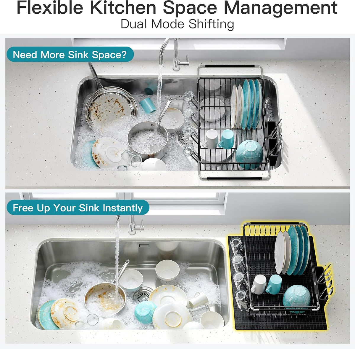 JASIWAY Dish Drying Rack in Sink, Dish Drainer with Cup and Utensil Holder