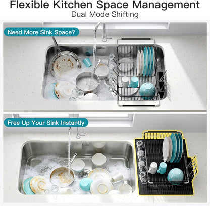 JASIWAY Dish Drying Rack in Sink, Dish Drainer with Cup and Utensil Holder
