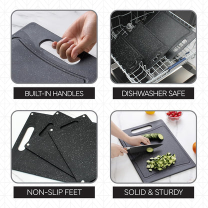COOK WITH COLOR Non-Slip Cutting Board Set – Kitchen Essentials with Easy Grip Handle for Meat, Veggies, and Fruits, 3 Cutting Boards, Speckled White