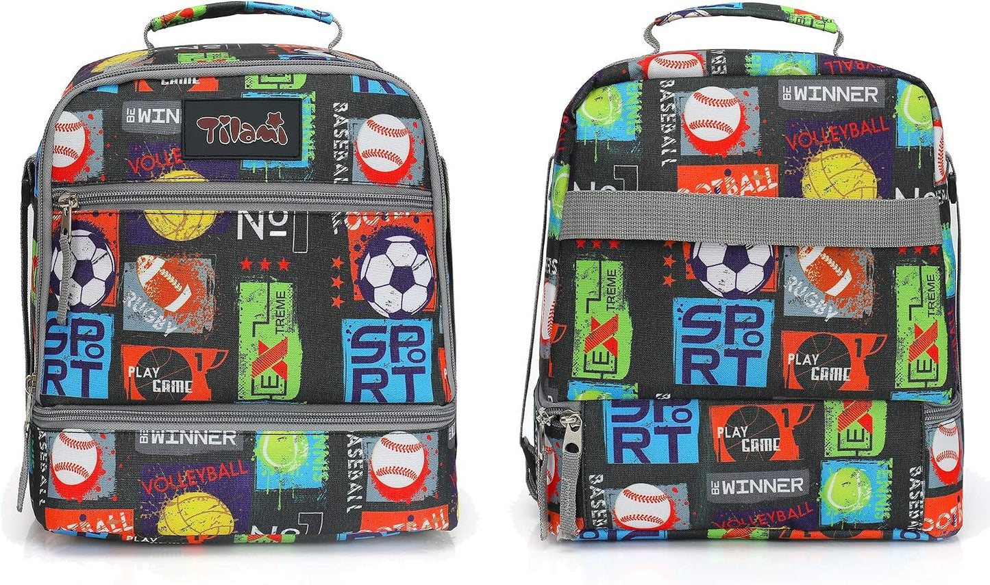 Tilami Lunch Bags Insulated Adjustable Strap Zipper, Two Compartments Cooler Bags, Bento Bags for Kids Toddlers (Blue)